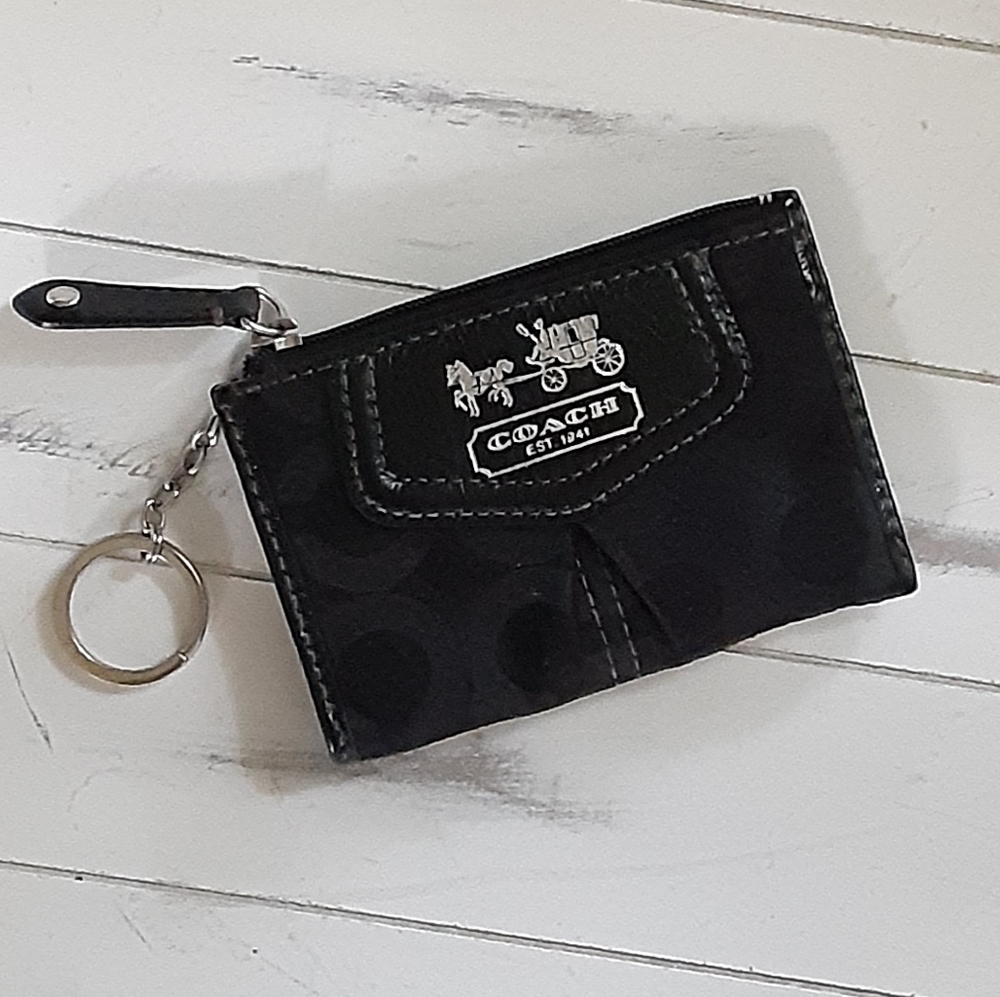 🌟COACH Madison Signature Coin Purse Bag Keychain w/Purple lining
